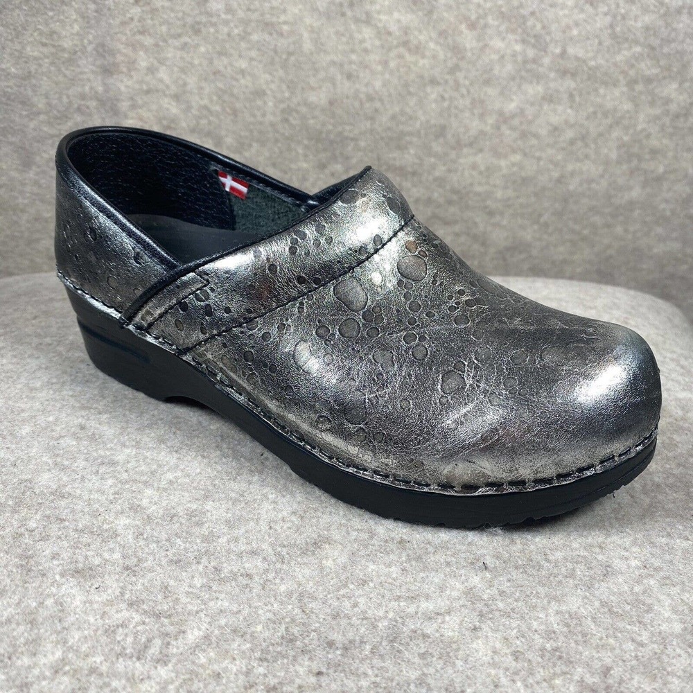 Sanita Womens EU 37 US 6.5 Clogs Metallic Silver Pewter Nursing Slip On Shoes